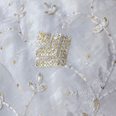 White Crepe Base Fabric with Golden Floral Sequin Embroidery