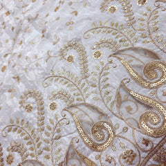Dyeable Crepe Fabric with all over Floral Vine Pattern & Paisley Net Border