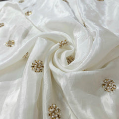 Dyeable Crepe Fabric with Light Gold Sequin & White Cutdana Butta work