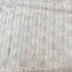 Dyeable Crepe Fabric with all over Vertical Lines with Floral Cutdana work