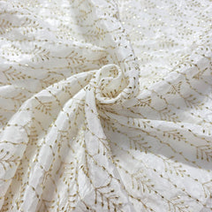 Dyeable Crepe Fabric with all over Vertical Lines with Floral Cutdana work