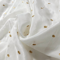 Dyeable Crepe Fabric with Gold Sequin Floral work