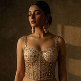 Designer Readymade Corset on Net Based Mirror Work Fabric