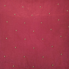 Crushed Tissue Two Tone Fabric with Pearl and Cutdana Work on Crimson Pink Base
