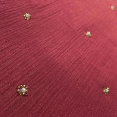 Crushed Tissue Two Tone Fabric with Pearl and Cutdana Work on Crimson Pink Base