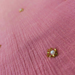 Crushed Tissue Two Tone Fabric with Pearl and Cutdana Work on Salmon Pink Base