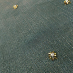 Crushed Tissue Two Tone Fabric with Pearl and Cutdana Work on Stone Green Color