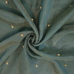 Crushed Tissue Two Tone Fabric with Pearl and Cutdana Work on Stone Green Color