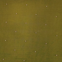 Crushed Tissue Two Tone Fabric with Pearl and Cutdana Work on Olive Green Base