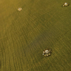 Crushed Tissue Two Tone Fabric with Pearl and Cutdana Work on Olive Green Base