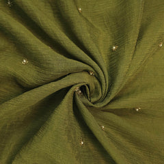 Crushed Tissue Two Tone Fabric with Pearl and Cutdana Work on Olive Green Base