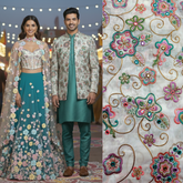 Pastel Shades Resham work on Soft Organza with Mirror Highlights