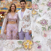 White Crepe Base Fabric with Multicolor Floral Embroidery & Zari, Sequin work
