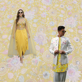 Embroidered Floral Multicolor Sequin work on Yellow Georgette Base