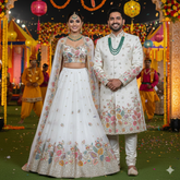 DYEABLE Crepe Fabric with Multicolor Floral Cutdana, Sequin work with Border