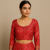 Zarmina Deep Red Banarasi Brocade with Round Neckline