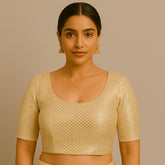 Gulzar Gold Full Sequin Half Sleeves Blouse with Round Neckline
