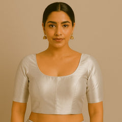 Zareen Brocade Tissue Off White Color Shimmer Blouse with Round Neckline