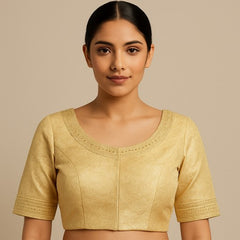 Zardana Light Gold Pink Banaras Brocade Blouse with Zari work and Round Neckline