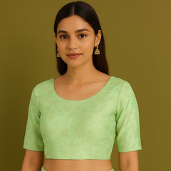 Kundan Pastel Green Color Brocade Blouse with Round Neckline