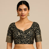 Nupur Black Color Banarasi Brocade Blouse with Sweetheart Neckline