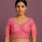 Nupur Rose Pink Color Banarasi Brocade Blouse with Sweetheart Neckline
