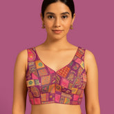 Naaz Dola Silk Base Dark Purple Blouse with V Neckline