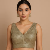 Sitara Full Sequins Sleeveless Gold Blouse with V Neckline