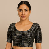 Gold Koyari Black Color Banarasi Brocade Blouse with Round Neckline