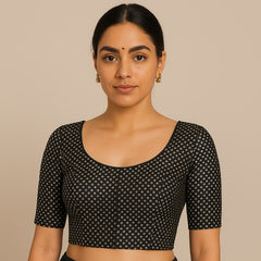 Gold Koyari Black Color Banarasi Brocade Blouse with Round Neckline