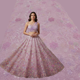 Embroidered Pastel Pink Organza with Floral Applique & Cutdana, Sequin Work