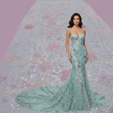 Embroidered Pale Blue Organza with Floral Applique & Cutdana, Sequin Work