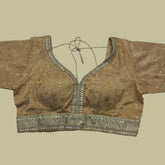 Embroidered Shimmer Off-White Blouse with Half Sleeves and Sweetheart Neckline