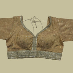 Embroidered Shimmer Off-White Blouse with Half Sleeves and Sweetheart Neckline