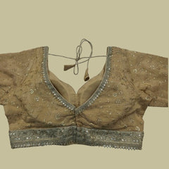 Embroidered Shimmer Off-White Blouse with Half Sleeves and Sweetheart Neckline