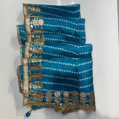 Printed Bandhani Deep Sky Blue Dupatta with Gota Patti Border