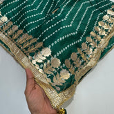 Printed Bandhani Dark Green Dupatta with Gota Patti Border