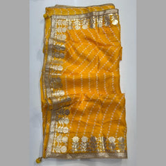 Printed Bandhani Yellow Dupatta with Gota Patti Border