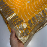Printed Bandhani Yellow Dupatta with Gota Patti Border