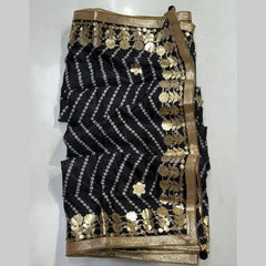 Printed Bandhani Black Dupatta with Gota Patti Border