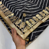 Printed Bandhani Black Dupatta with Gota Patti Border