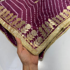 Printed Bandhani Royal Purple Dupatta with Gota Patti Border