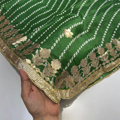 Printed Bandhani Moss Green Dupatta with Gota Patti Border