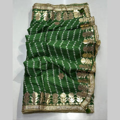 Printed Bandhani Moss Green Dupatta with Gota Patti Border