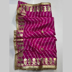 Printed Bandhani Fuscia Pink Dupatta with Gota Patti Border