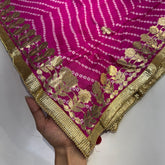 Printed Bandhani Fuscia Pink Dupatta with Gota Patti Border