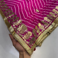 Printed Bandhani Fuscia Pink Dupatta with Gota Patti Border