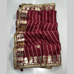 Printed Bandhani Maroon Dupatta with Gota Patti Border