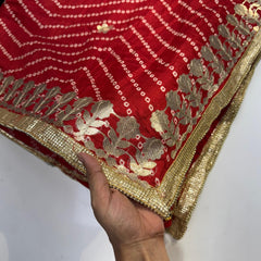 Printed Bandhani Red Dupatta with Gota Patti Border
