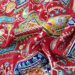 Tarkashi Off White Base Crepe with Multicolor Floral Embroidered Motifs